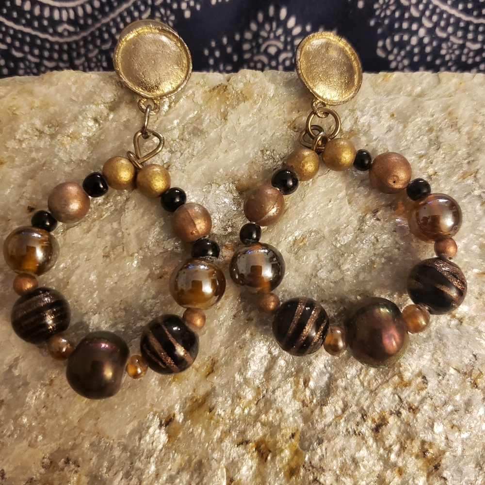 Gold & Multi-Colored Beaded Hoop Earrings